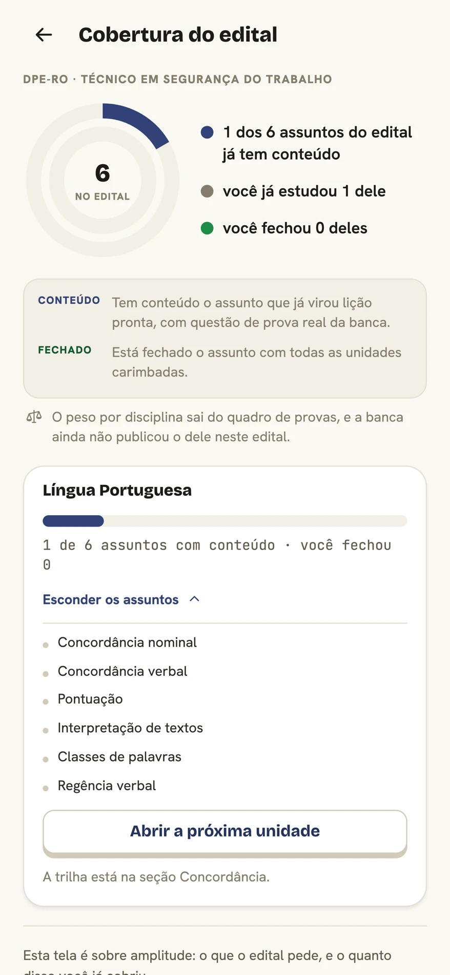 Plano com os assuntos de Língua Portuguesa organizados no Nominato