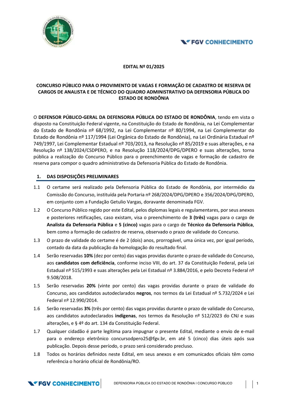 PDF oficial do edital da DPE-RO 2025